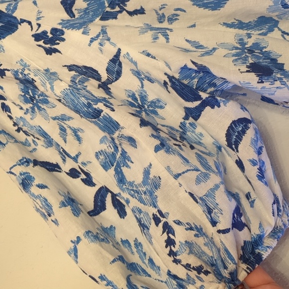 H&M linen blend puffy sleeves feminine cottage core Blue Women's Top XXL - Picture 5 of 9